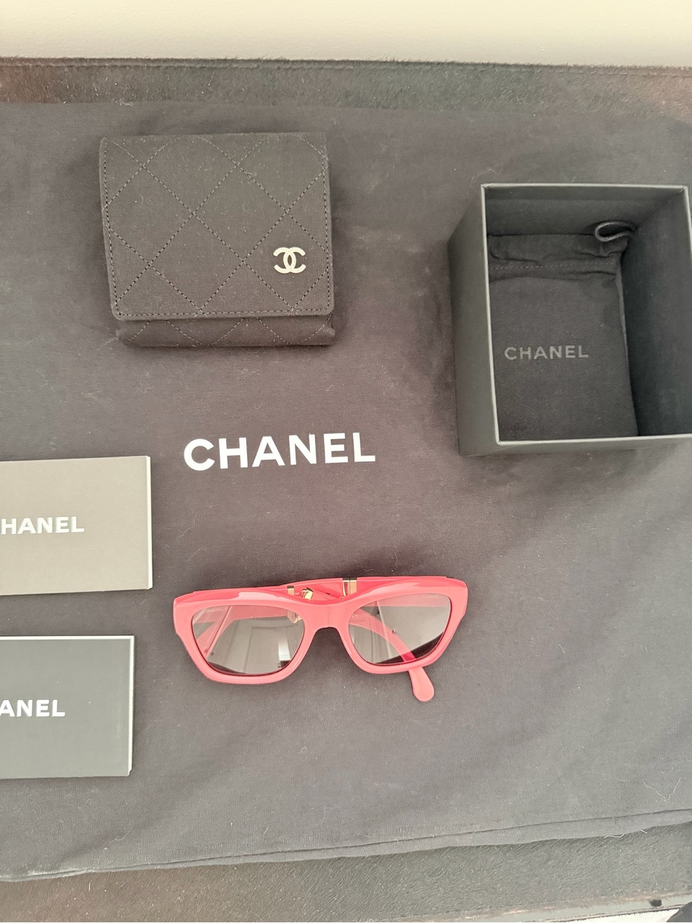 CHANEL Red Cat-Eye Sunglasses with Gold Accents
